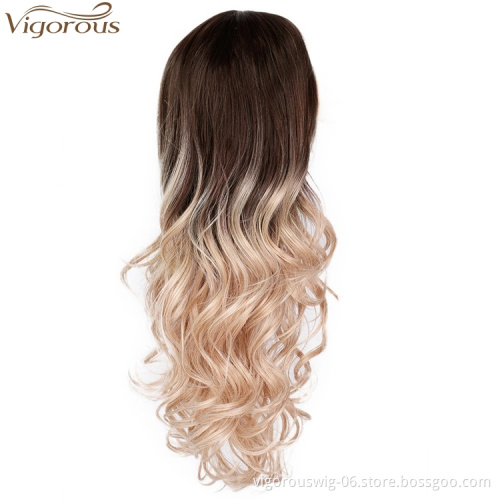 Vigorous Long Ombre Light Auburn To Blonde Synthetic Wigs Middle Part Water Wave Cosplay Wig For Woman Heat Resistant Fibre